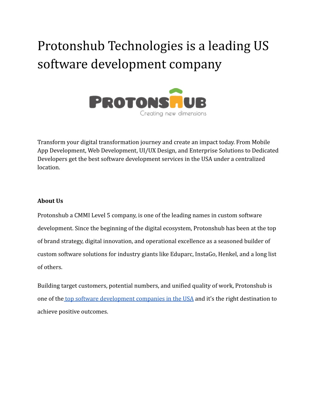 PPT - Protonshub Technologies is a leading US software development ...