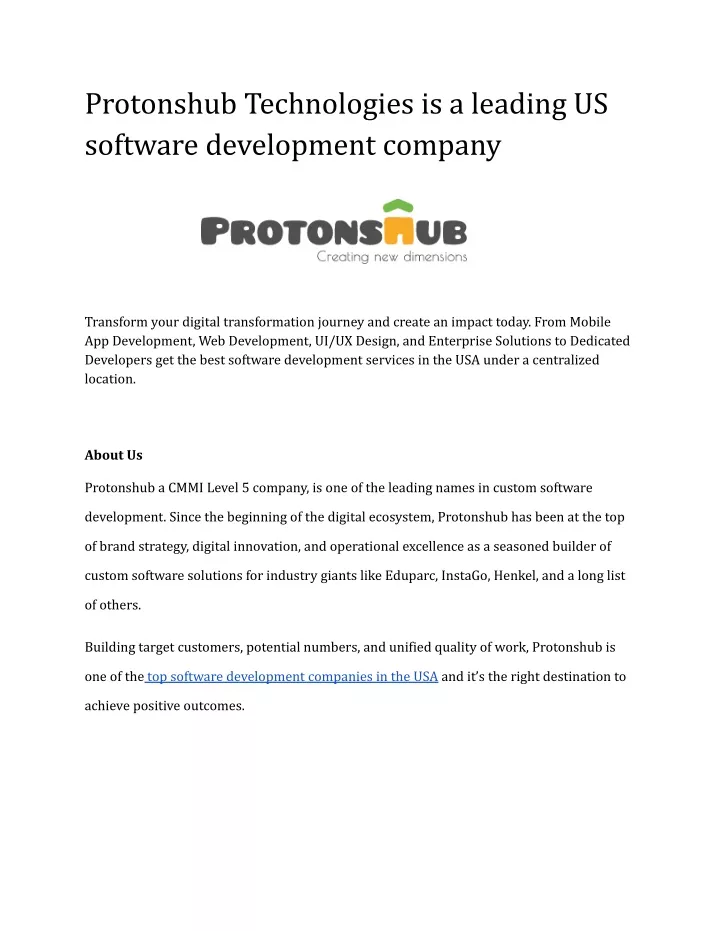 protonshub technologies is a leading us software