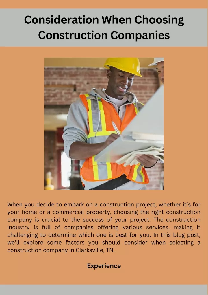 consideration when choosing construction companies