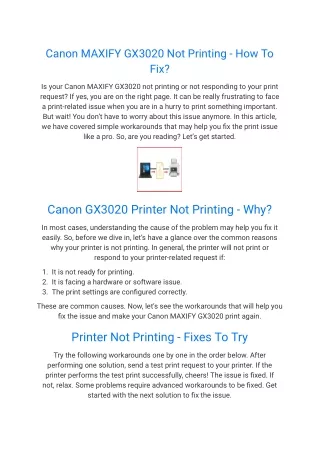 canon maxify gx3020 not printing how to fix