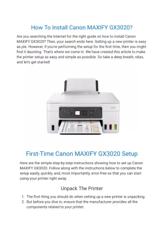 how to install canon maxify gx3020