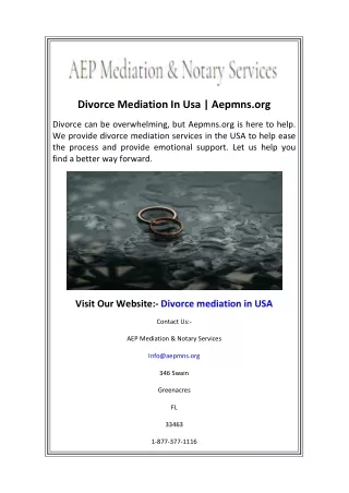 Divorce Mediation In Usa  Aepmns.org