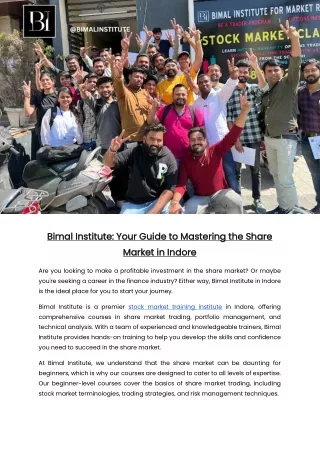 Bimal Institute Your Guide to Mastering the Share Market in Indore