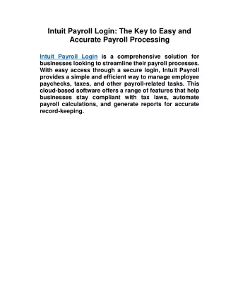 Intuit Payroll Login: The Key to Easy and Accurate Payroll Processing