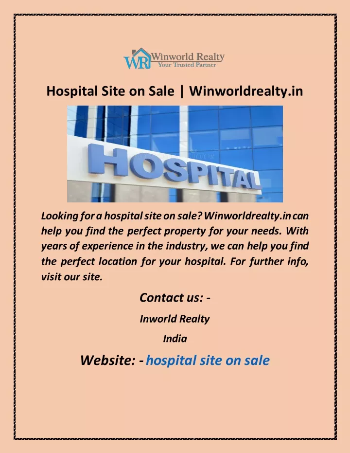 hospital site on sale winworldrealty in