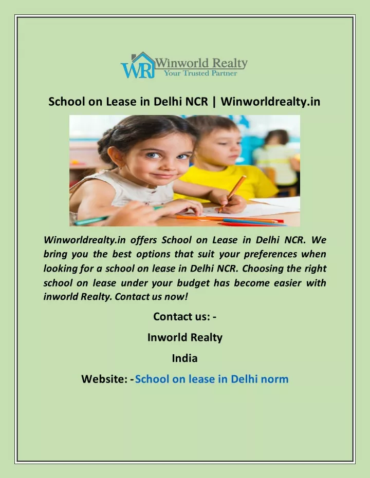 school on lease in delhi ncr winworldrealty in