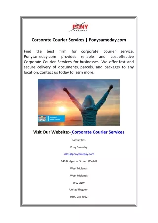 Corporate Courier Services  Ponysameday.com