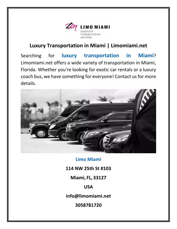 luxury transportation in miami limomiami net