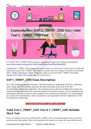 Examcollection SAP C_THR97_2205 Vce | Valid Test C_THR97_2205 Test