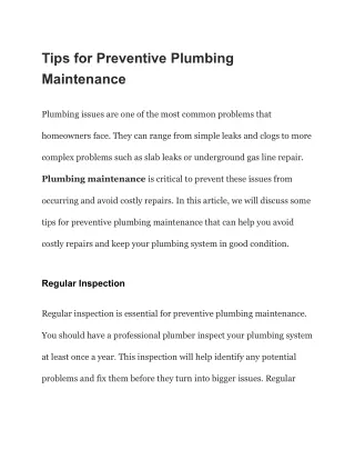 Tips for Preventive Plumbing Maintenance