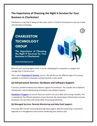 The Importance of Choosing the Right It Services for Your Business in Charleston