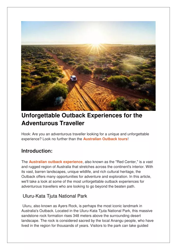 unforgettable outback experiences