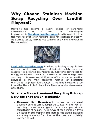 Why Choose Stainless Machine Scrap Recycling Over Landfill Disposal