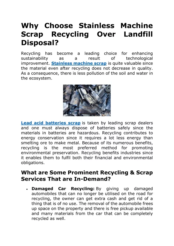 why choose stainless machine scrap recycling over