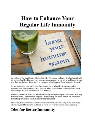 how to enhance your regular life immunity