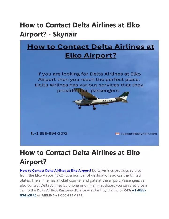 how to contact delta airlines at elko airport