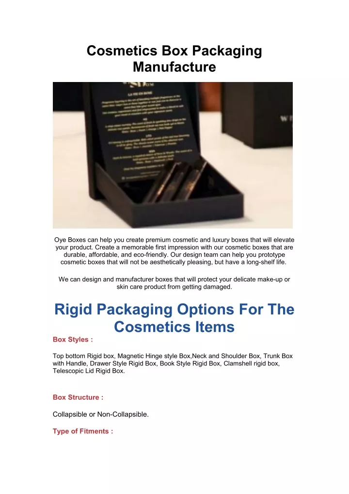 cosmetics box packaging manufacture