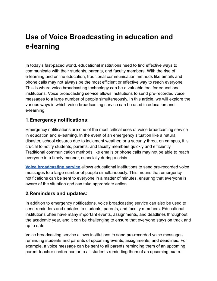 use of voice broadcasting in education