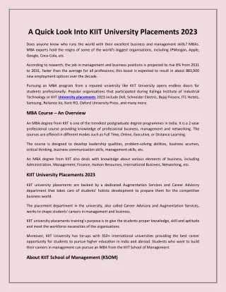 A Quick Look Into KIIT University Placements 2023