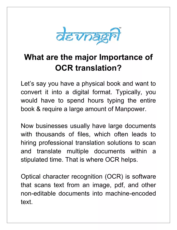 what are the major importance of ocr translation