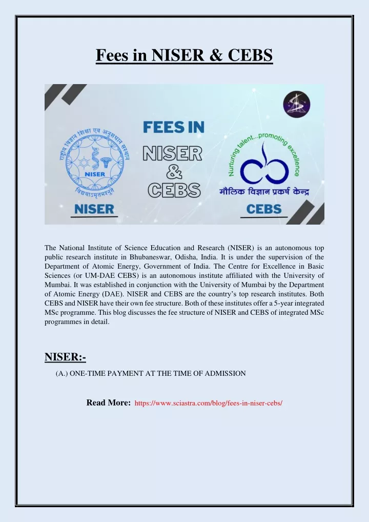 fees in niser cebs