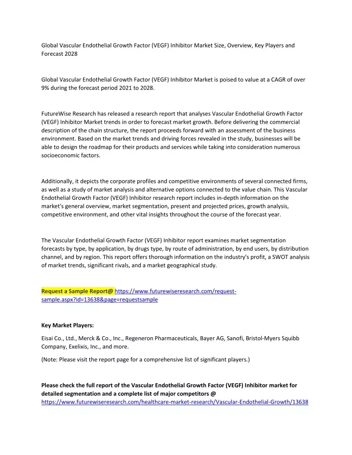 global vascular endothelial growth factor vegf