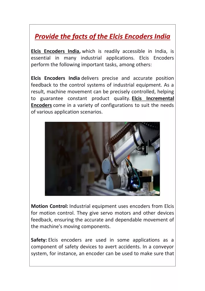 provide the facts of the elcis encoders india