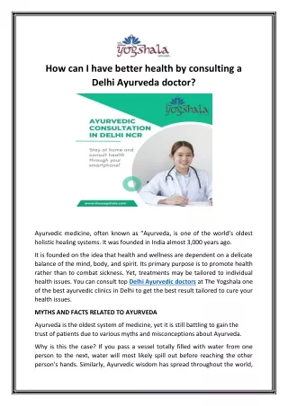 Ayurvedic consultation in Delhi NCR for Better Health