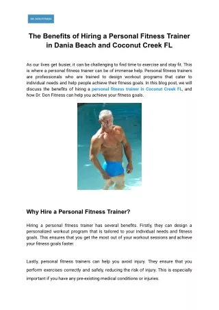 The Benefits of Hiring a Personal Fitness Trainer in Dania Beach and Coconut Creek FL