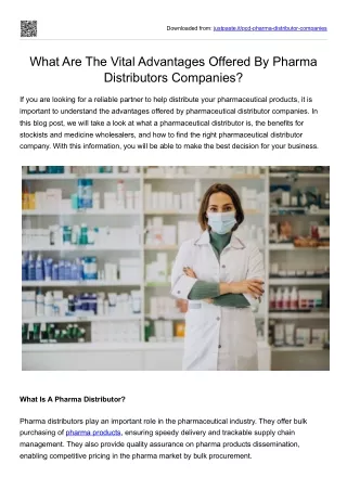 What Are The Vital Advantages Offered By Pharma Distributors Companies