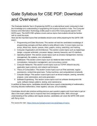 gate syllabus for cse pdf download and overview