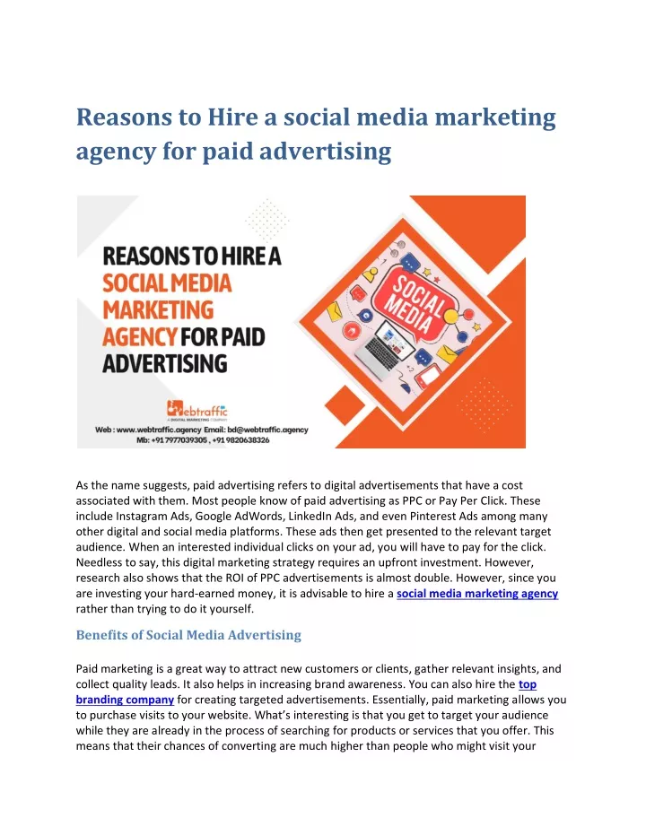 reasons to hire a social media marketing agency