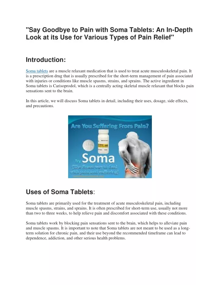 say goodbye to pain with soma tablets an in depth