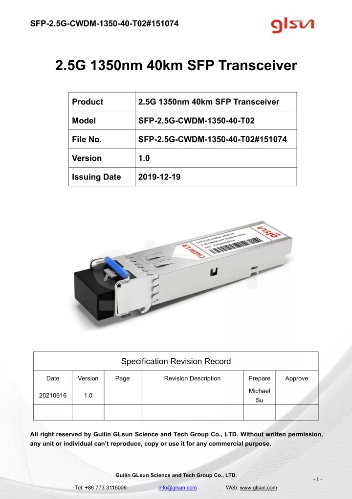 sfp 2 5g cwdm 1350 40 t02 151074