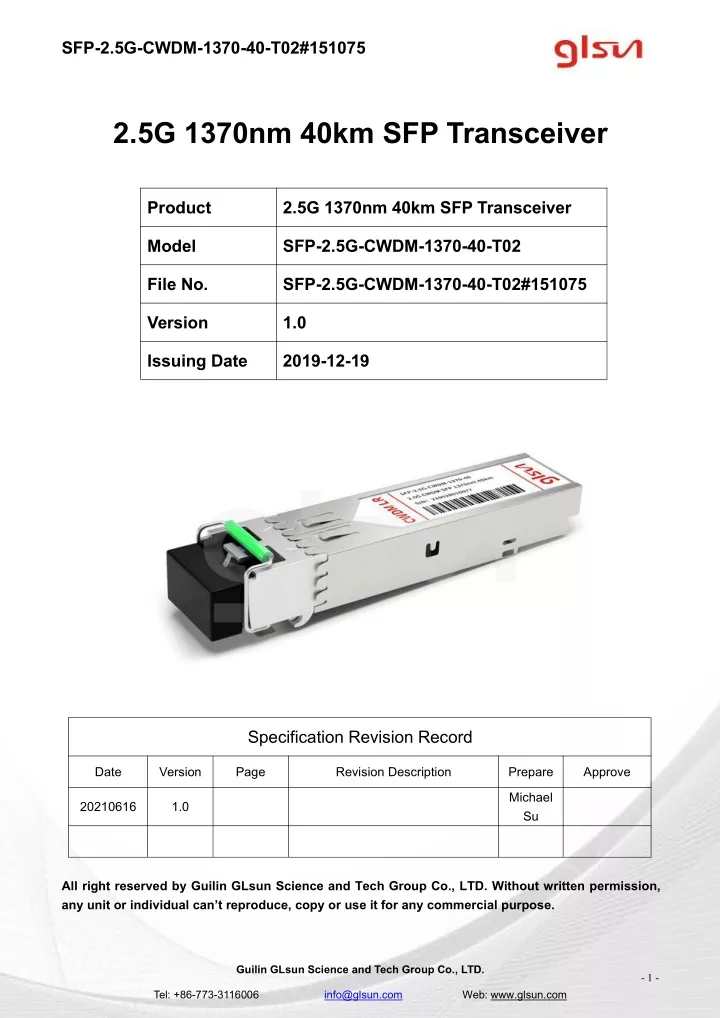 sfp 2 5g cwdm 1370 40 t02 151075