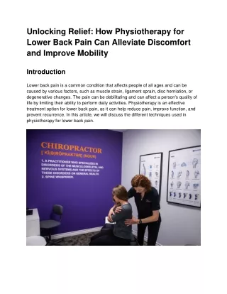 Unlocking Relief How Physiotherapy for Lower Back Pain Can Alleviate Discomfort and Improve Mobility