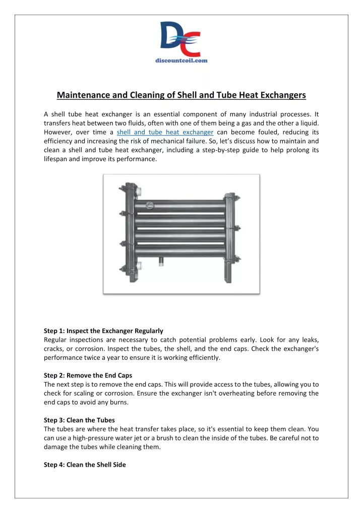 maintenance and cleaning of shell and tube heat