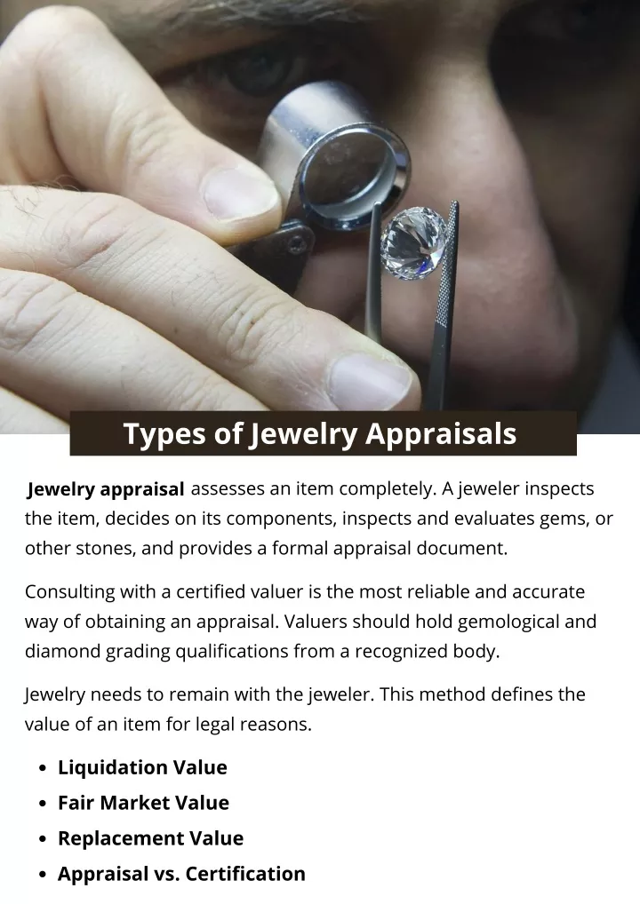 types of jewelry appraisals