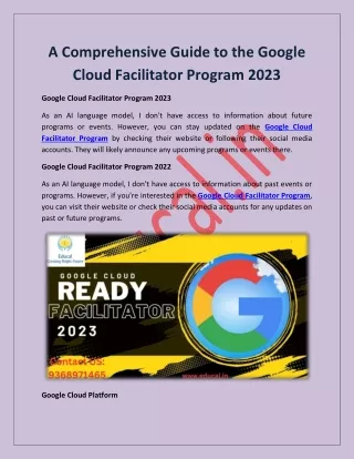 A Comprehensive Guide to the Google Cloud Facilitator Program 2023