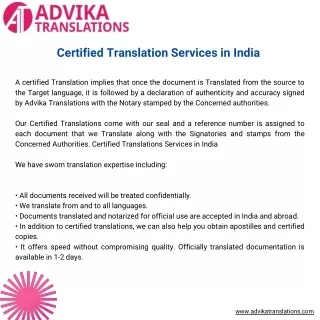 Certified Translation Services in India