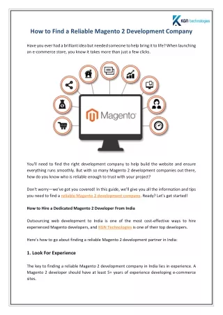 How to Find a Reliable Magento 2 Development Company