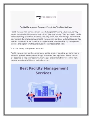 Facility Management Services :Everything You Need to Know