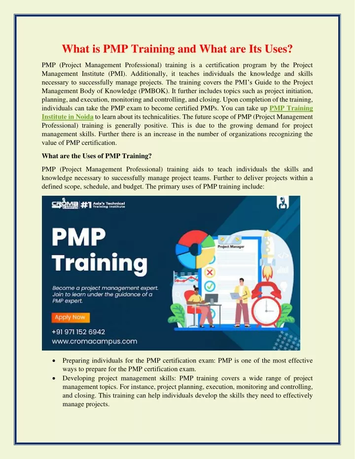 what is pmp training and what are its uses