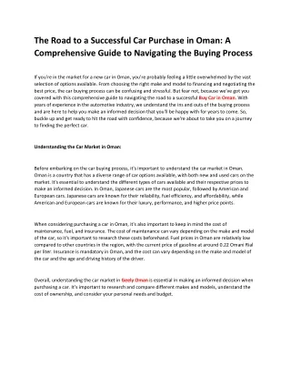 The Road to a Successful Car Purchase in Oman A Comprehensive Guide to Navigating the Buying Process
