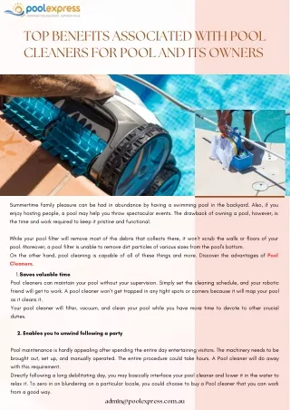 Top Benefits Associated with Pool Cleaners for Pool and its Owners