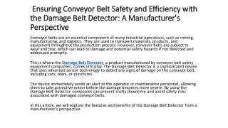 Ensuring Conveyor Belt Safety and Efficiency with the Damage Belt Detector