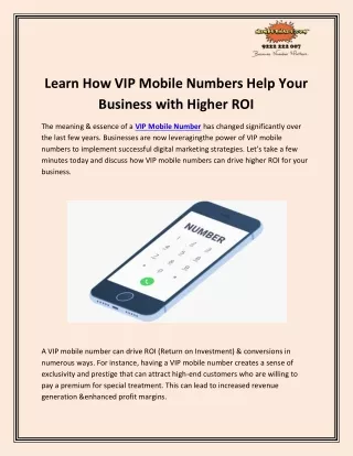 learn how vip mobile numbers help your business