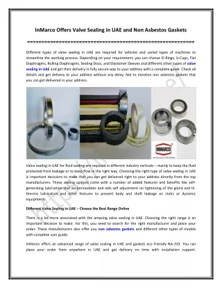InMarco Offers Valve Sealing in UAE and Non Asbestos Gaskets
