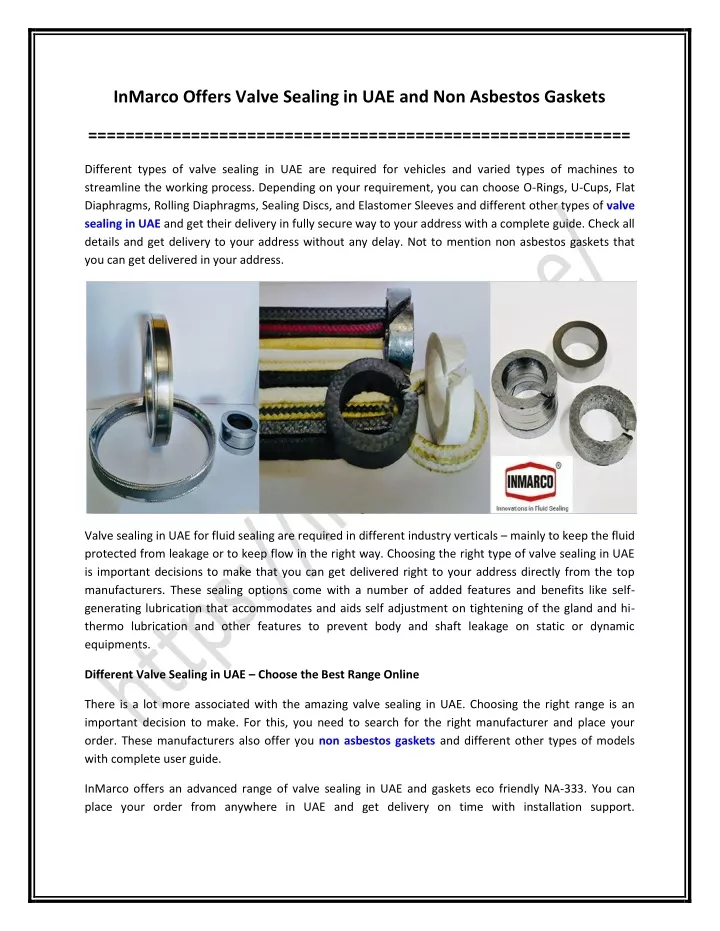 inmarco offers valve sealing
