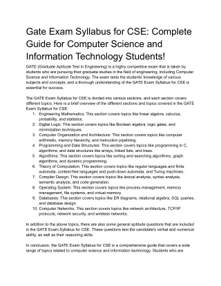 gate exam syllabus for cse complete guide